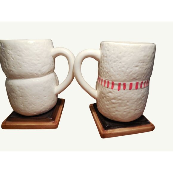 Vintage Snowman Ceramic Hot Chocolate Mugs Set Of 2 - Picture 5 of 8